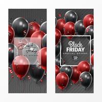 Black Friday Sale Poster with Shiny Balloons on Black and White Background. Universal vector background for poster, banners, flyers, card. vector illustration