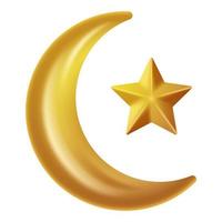 3D Illustration of Star and Crescent Moon. Vector Illustration