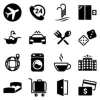 Set of simple icons on a theme Hotel, overnight, moving, vector, design, collection, flat, sign, symbol,element, object, illustration. Black icons isolated against white background vector