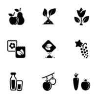 conjunto de iconos simples sobre un tema de comida, natural, ecológico, cultivado, frutas, verduras, vector, conjunto. Fondo blanco vector