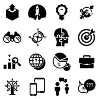 conjunto de iconos simples en un inicio de tema, proyecto, negocio, vector, diseño, plano, signo, símbolo, objeto, ilustración. iconos negros aislados sobre fondo blanco vector