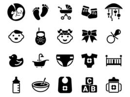 Set of simple icons on a theme Child, infant, childhood, newborn, children, vector, design, collection, flat, sign, symbol,element, object, illustration. Black icons isolated against white background vector