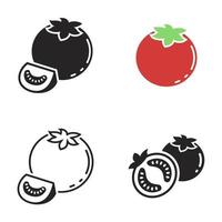 Set of black vector icons, isolated against white background. Flat illustration on a theme tomato