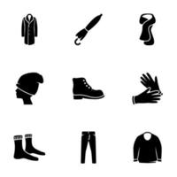 conjunto de iconos simples sobre un tema ropa de hombre, vector, diseño, colección, plano, signo, símbolo, elemento, objeto, ilustración, aislado. Fondo blanco vector