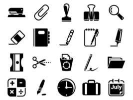 Set of simple icons on a theme stationery, office, vector, design, flat, sign, symbol,element, object, illustration. Black icons isolated against white background vector