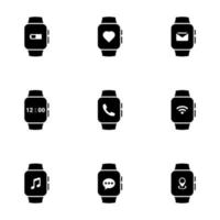 conjunto de iconos simples en un reloj inteligente de tema, vector, diseño, colección, plano, signo, símbolo, elemento, objeto, ilustración, aislado. Fondo blanco vector