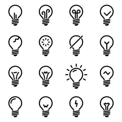 Set of simple icons on a theme Lamp, lighting, vector, set. White background
