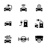 Set of simple icons on a theme Driverless autonomous car. Electric powered car, vector, set. White background vector