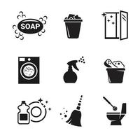 Set of black vector icons, isolated against white background. Flat illustration on a theme cleaning the house