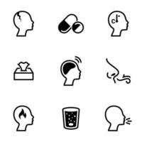 Set of simple icons on a theme Flu, sick people, vector, design, collection, flat, sign, symbol,element, object, illustration, isolated. White background vector