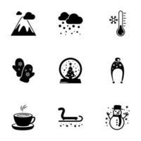 conjunto de iconos simples sobre un tema invierno, vector, diseño, colección, plano, signo, símbolo, elemento, objeto, ilustración, aislado. Fondo blanco vector