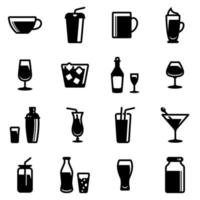 Set of simple icons on a theme Restaurant, alcohol, glass, dishes, drinks, bar, cold, hot, strong, vector, set. Black icons isolated against white background vector