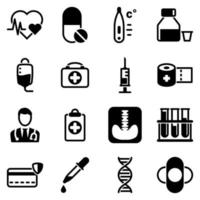 conjunto de iconos simples sobre un tema instrumentos médicos, atención médica, equipo, vector, diseño, colección, plano, signo, símbolo, elemento, objeto, ilustración. iconos negros aislados sobre fondo blanco vector