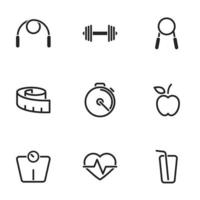 iconos para el tema salud y fitness, vector, icono, conjunto. Fondo blanco vector