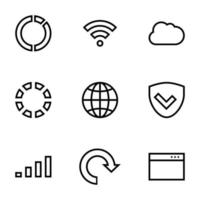 conjunto de iconos simples en un tema web, internet, comunicación, lineal, vector, conjunto. Fondo blanco vector