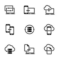 conjunto de iconos simples en un intercambio de datos de tema, vector, diseño, colección, plano, signo, símbolo, elemento, objeto, ilustración, aislado. Fondo blanco vector