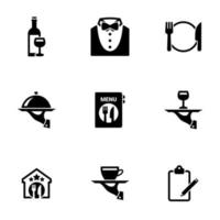 conjunto de iconos simples en un restaurante temático, vector, diseño, colección, plano, signo, símbolo, elemento, objeto, ilustración, aislado. Fondo blanco vector