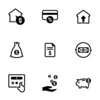 Set of simple icons on a theme Credit, vector, design, collection, flat, sign, symbol,element, object, illustration, isolated. White background vector