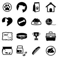 conjunto de iconos simples sobre un tema mascotas, vector, diseño, colección, plano, signo, símbolo, elemento, objeto, ilustración. iconos negros aislados sobre fondo blanco vector