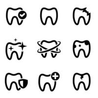 conjunto de iconos simples sobre un tema dientes, odontología, vector, conjunto. Fondo blanco vector