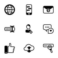 conjunto de iconos simples sobre un tema pulgar hacia arriba, conversaciones, comunicaciones sociales, redes, internet, vector, conjunto. Fondo blanco vector