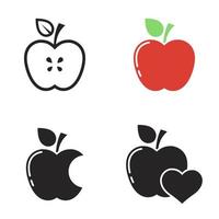 conjunto de iconos de vector negro, aislado sobre fondo blanco. ilustración plana en una manzana temática