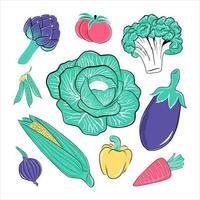 Set of cartoon flat vegetables vector