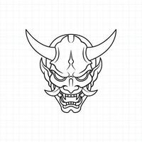 Hand drawn Japanese Oni demon mask coloring page, Vector illustration eps.10