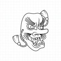 Hand drawn Japanese Tengu mask coloring page, Vector illustration eps.10