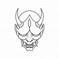 página de coloreado de máscara de demonio oni japonesa dibujada a mano, ilustración vectorial eps.10