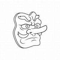 Hand drawn Japanese Tengu mask coloring page, Vector illustration eps.10