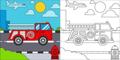 camión de bomberos o camión de bomberos adecuado para la ilustración de vector de página de color de los niños