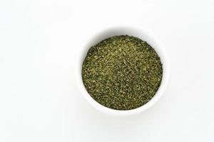 Dried herbs rosemary leaf on white background, copy space and selective focus image. photo