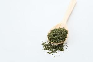 Dried herbs rosemary leaf on white background, copy space and selective focus image. photo