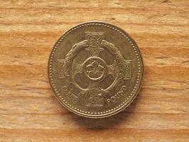 1 Pound coin, reverse side showing Celtic cross with pimpernel f photo