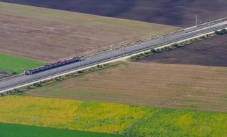 aerial view of railway railroad line tracks photo