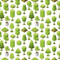 Vector seamless geometric pattern of isometric tree icons. Collection of natural botanical objects. 3d illustration of plants for the park, garden. Conceptual ecological background