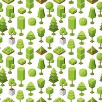 Vector seamless geometric pattern of isometric tree icons. Collection of natural botanical objects. 3d illustration of plants for the park, garden. Conceptual ecological background