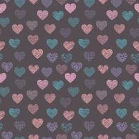 Vector geometric seamless pattern of hearts. Simple texture of hand drawn curves, lines, spirals. Contemporary trend illustration. Doodle abstract background, wallpaper. Original concept design