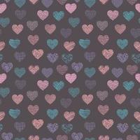 Vector geometric seamless pattern of hearts. Simple texture of hand drawn curves, lines, spirals. Contemporary trend illustration. Doodle abstract background, wallpaper. Original concept design