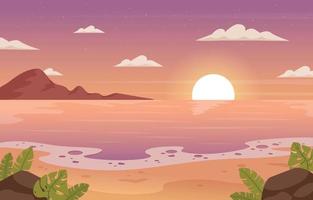 fondo de paisaje de dibujos animados de puesta de sol de playa vector