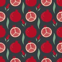 Seamless pattern with pomegranate, flowers and leaves. Fruit pattern. vector