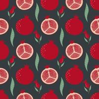 Seamless pattern with pomegranate, flowers and leaves. Fruit pattern. vector