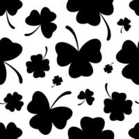 Simple seamless pattern with black silhouette clovers. For cover design, textile, wrapping paper, package. Vector illustration.