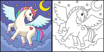 Flying Unicorn Coloring Page Colored Illustration