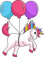 unicornio flotando con los globos de dibujos animados vector