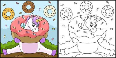 Sitting Unicorn Stuck In A Donut Coloring Page vector