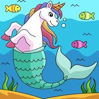 Unicorn Mermaid Colored Cartoon Illustration vector