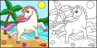 Unicorn Strolling On The Beach Coloring Page vector