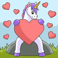 unicornio abrazando una caricatura de color de corazón vector